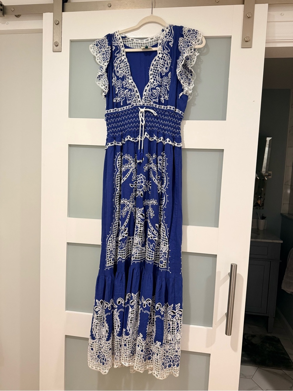 FARM Rio Blue Maxi Dress with White Embroidery - Picture 4 of 7